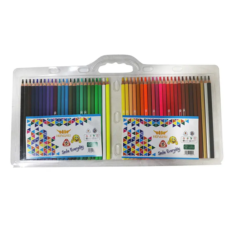 48 renkli kurşun kalem 4.0mm yüksek dereceli kurşun pvc kutu ahşap kalem OEM logo dirawing kalem okul seti çocuk oyun okul seti