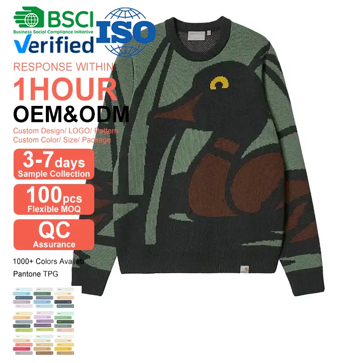 Maglione personalizzato OEM e ODM da uomo pulloverJacquard modello maglieria maglione lavorato a maglia a maniche lunghe maglione lavorato a maglia invernale per uomo