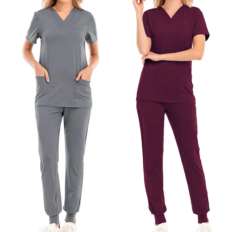 संयुक्त राज्य अमेरिका रगडें सूट प्रयोगशाला कोट पर्यावरण के अनुकूल आरामदायक बुना नर्सिंग Scrubs लघु आस्तीन सांस नर्स अस्पताल वर्दी महिलाओं के लिए