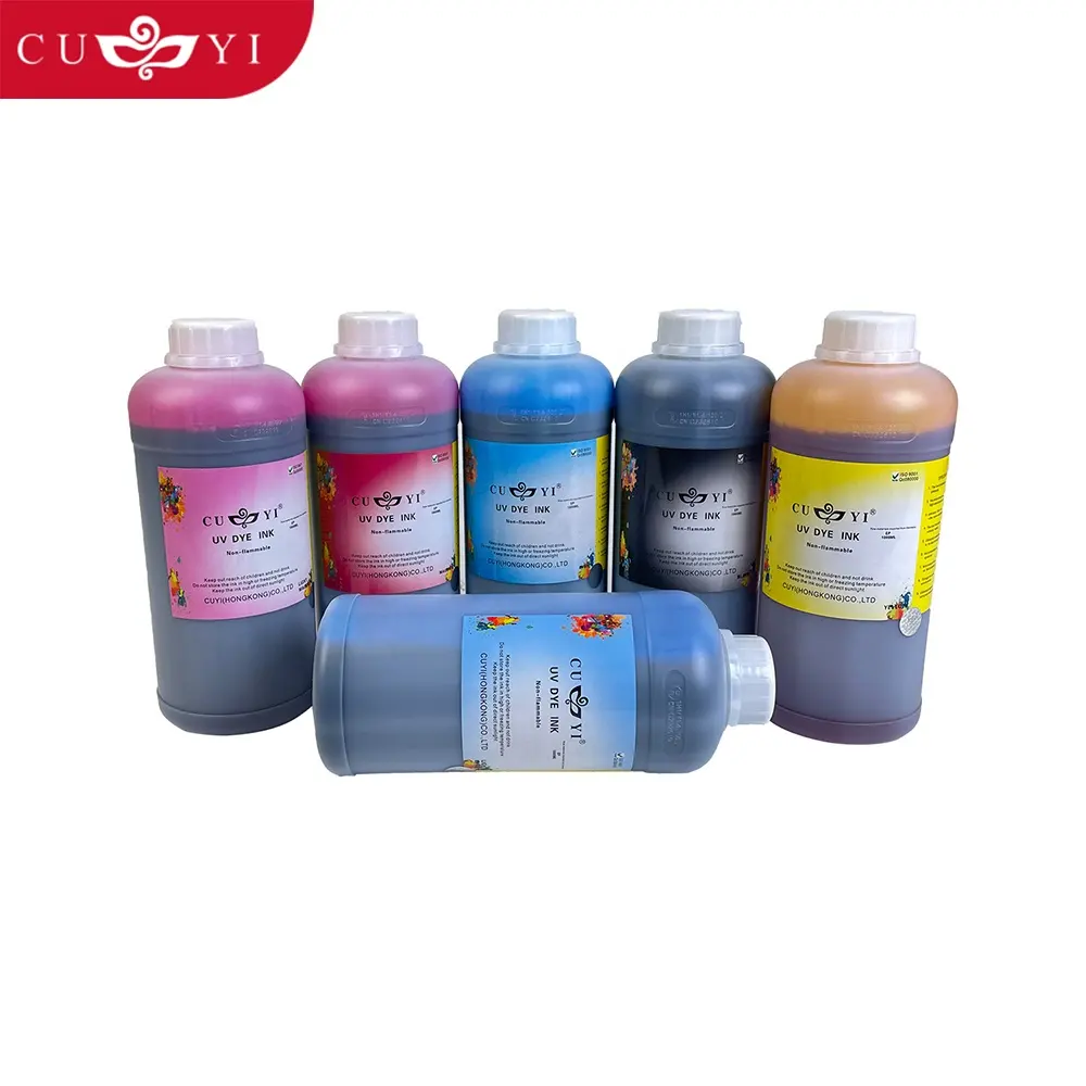 CUYI encre UV à colorant 1 litre de recharge 1000 ml grande bouteille de bonne qualité 4 couleurs 6 couleurs pour imprimante à jet d'encre vente en gros
