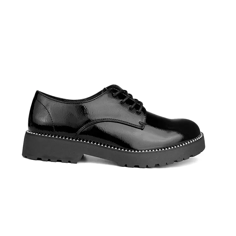 סיטונאי יצרן באיכות גבוהה גבירותיי אחר טרנדי שרוכים שחור מזדמן שמנמן נעלי עור נעליים