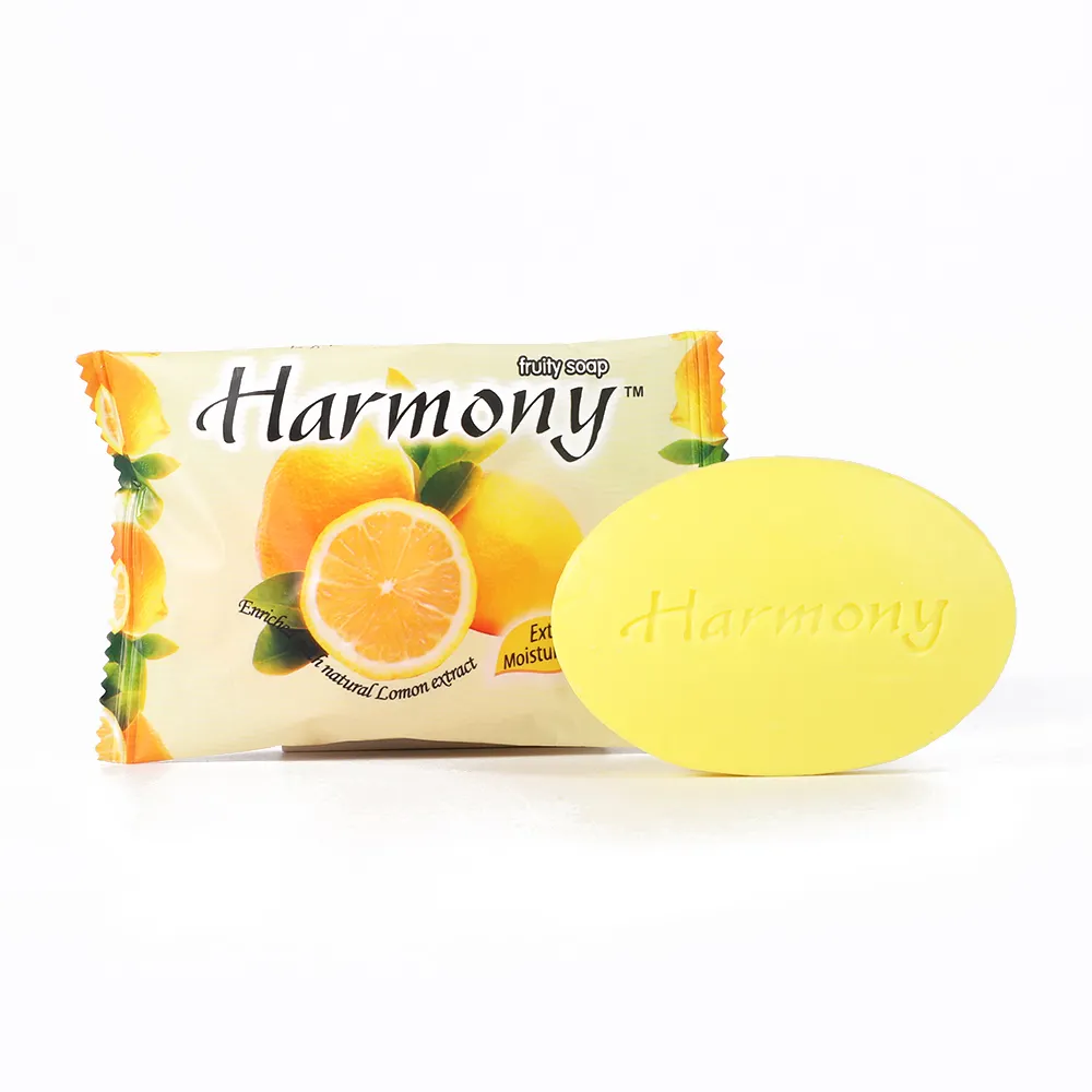 Venta al por mayor de jabón Lemon Refresh Body Harmony de 75G en múltiples sabores, oferta con logotipo tallado, jabón blanqueador de papaya Original, lavado corporal