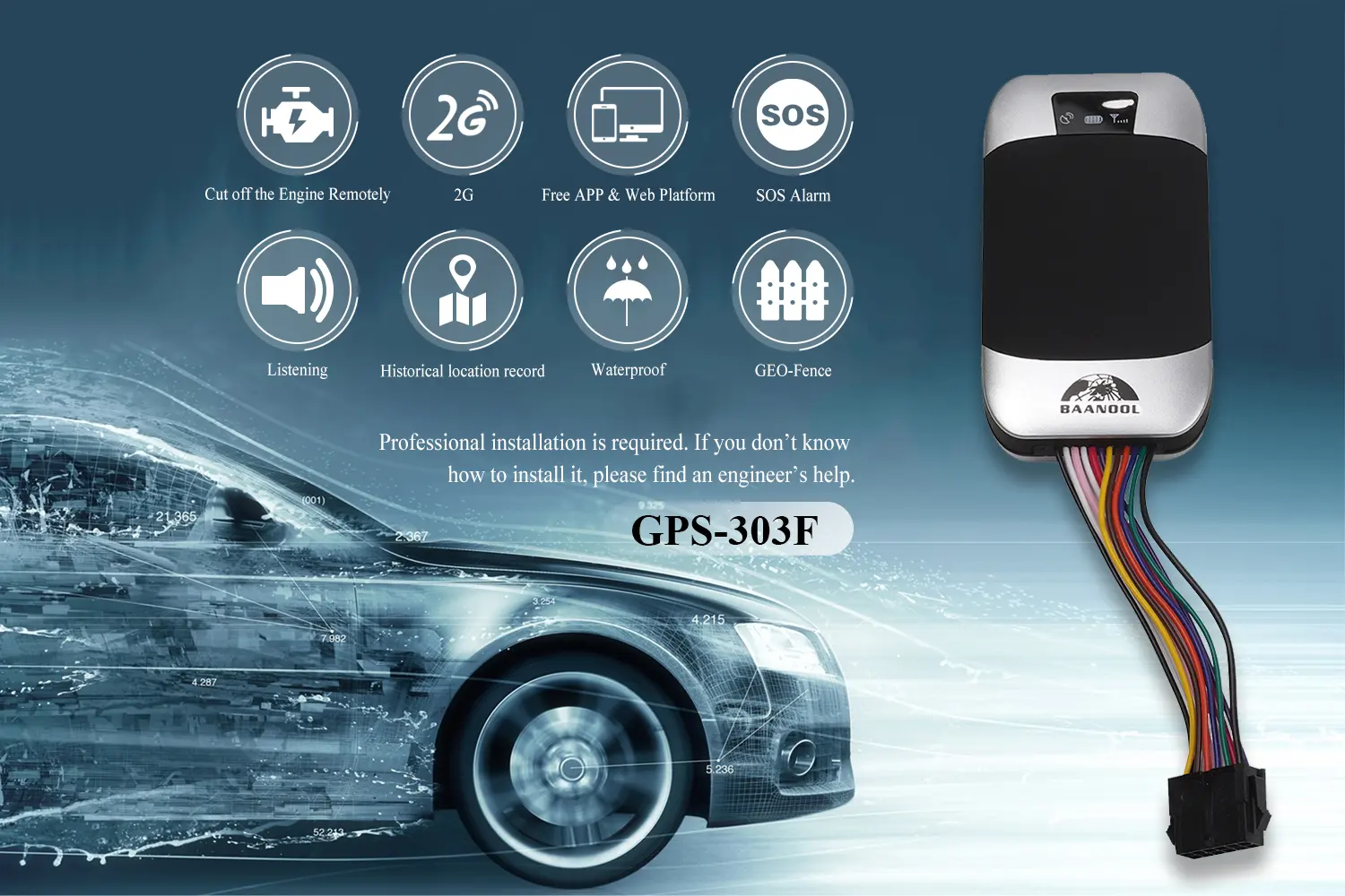 Coban BAANOOL GPS-Tracker für Auto 303 Anti-Diebstahl-Flotte Management GPS-Tracking-System mit App Plattform Tracker GPS-Autotransport