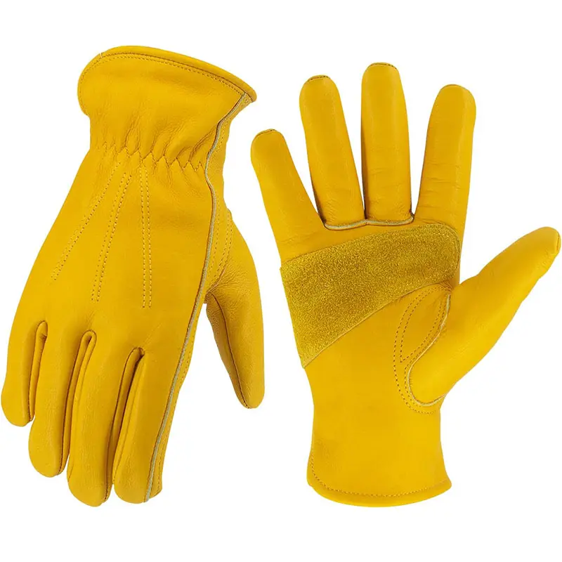 Amarillo suave cuero de vaca reforzado duradero al aire libre Diy patio herramientas de mano jardinería senderismo fogata Camping escalada guantes