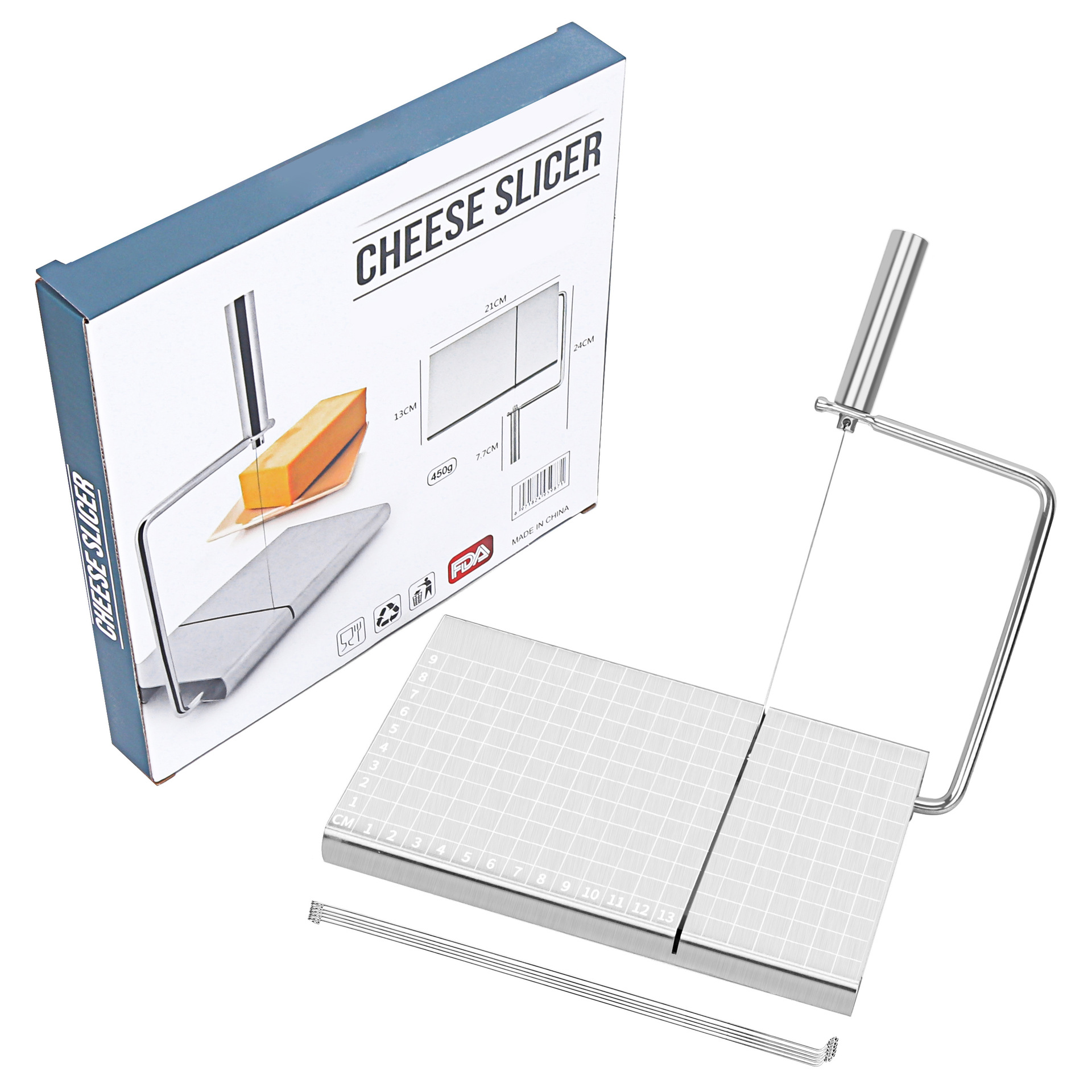 Color boxed cheese cutter with scale