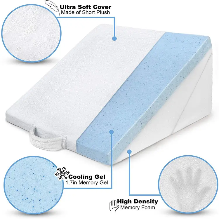 Almohada de cuña ajustable para cama, soporte de piernas, Gel de refrigeración, espuma viscoelástica