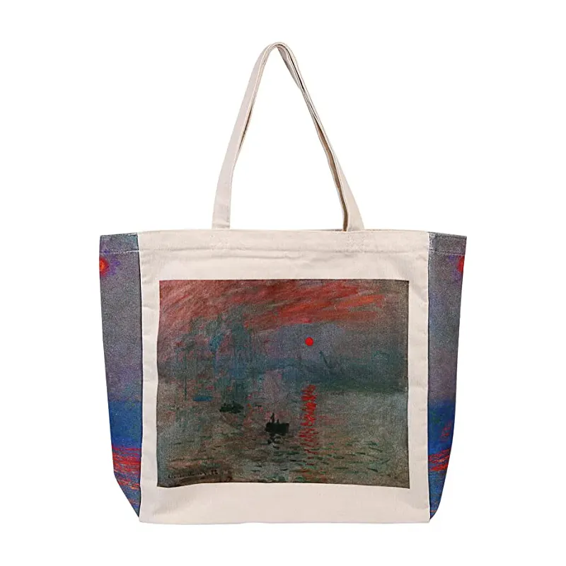 Borsa per la spesa personalizzata borsa per la spesa Monet Sunrise Tote Bag in tela con cerniera con tasche