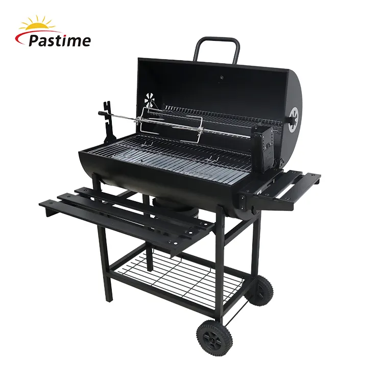 New Oil Drum Barrel Holzkohle grill im Freien Grill Grills Backyard Party Barbecue Raucher mit Rotis serie Roast Chicken Rack