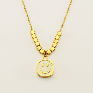 Instagram Style 18 <strong>K</strong> <strong>Small</strong> square Sugar Necklace in Europe and America Designed Smiling Face Pendant for Women - Product Image 1