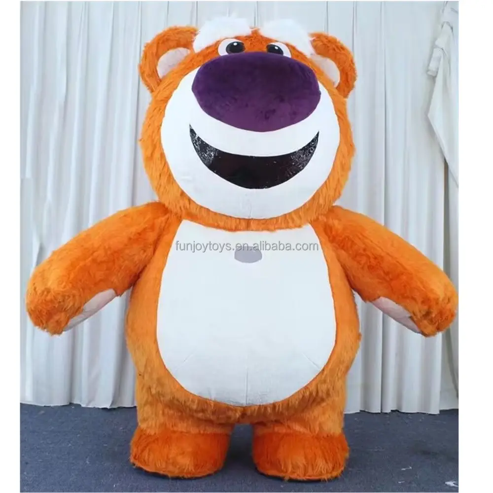 Costume de fête gonflable en fourrure douce super mignon, costume de mascotte d'ours orange gonflable élégant