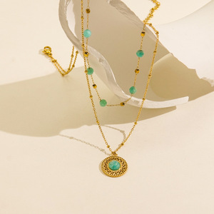 Zooying Handmade <strong>Chain</strong> Tianhe Stone Necklace with Overlapping Straps Stainless Steel Gold Plated Double Layer <strong>Chains</strong> - Product Image 6