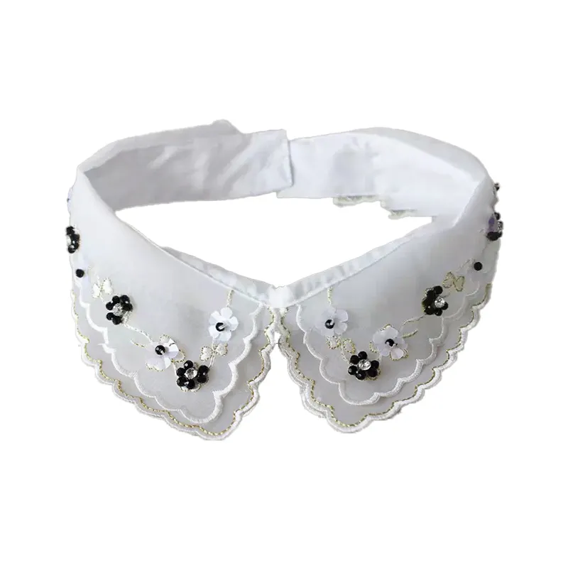 Collars Collar, Detachable Fur Collar Styles, Beaded Fashion Thread Embroidery Organza Ladies Women with Gold Support