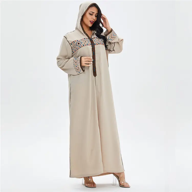 Dubai Abaya Djellaba Moroccan Kaftan Women Embroidered Braid Long Sleeve Muslim Hijab Maxi Dress Robe Arabic Islamic Clothes