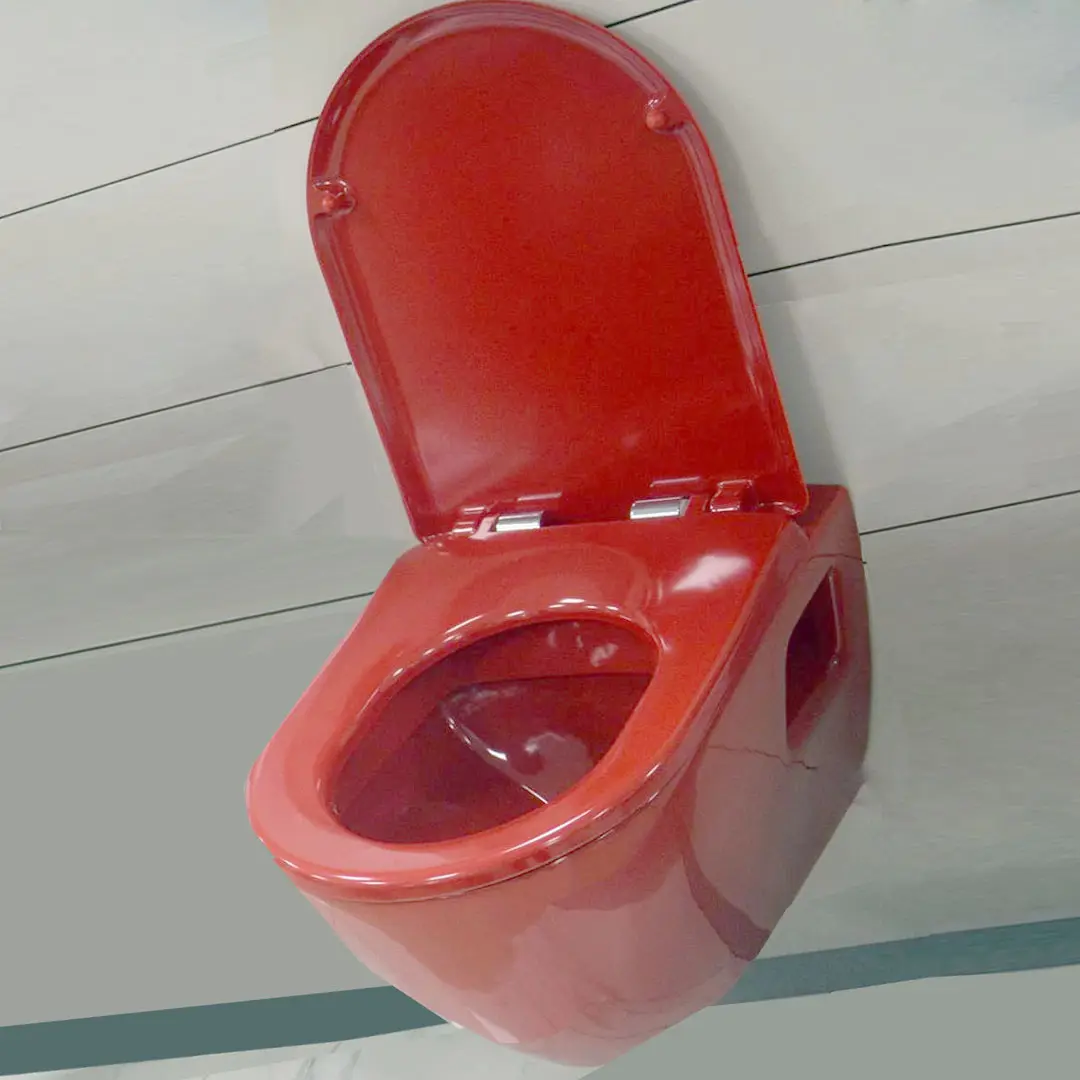 Lavabo del inodoro colgado, bidé, asiento, Sábana de inodoro, modelo europeo, tanque con mecanismo de descarga doble, Unidad de baño de cerámica sanitaria roja