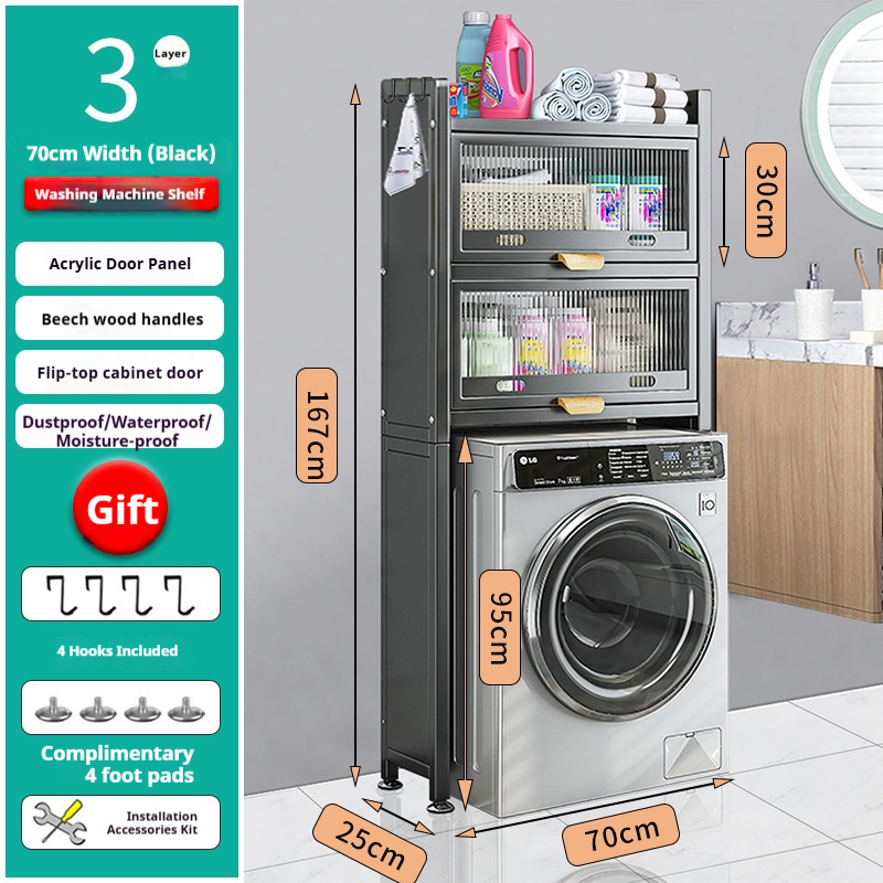 Étagère de rangement noire à 3 niveaux pour machine à laver