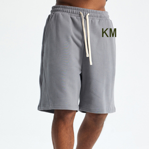 Pantalones cortos de verano de Color sólido con logotipo personalizado KM para hombre, pantalones cortos informales de algodón de talla grande para adultos con bolsillos diseñados para hombre con cuerdas - Product Image 1