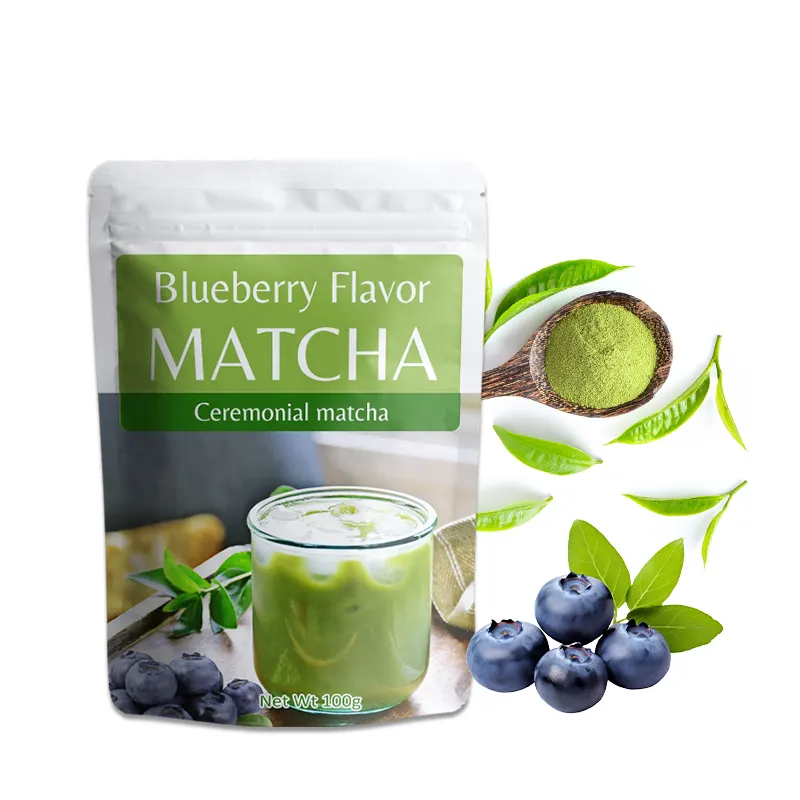 Label pribadi bubuk Blueberry Matcha organik rasa jepang tingkat seremonial