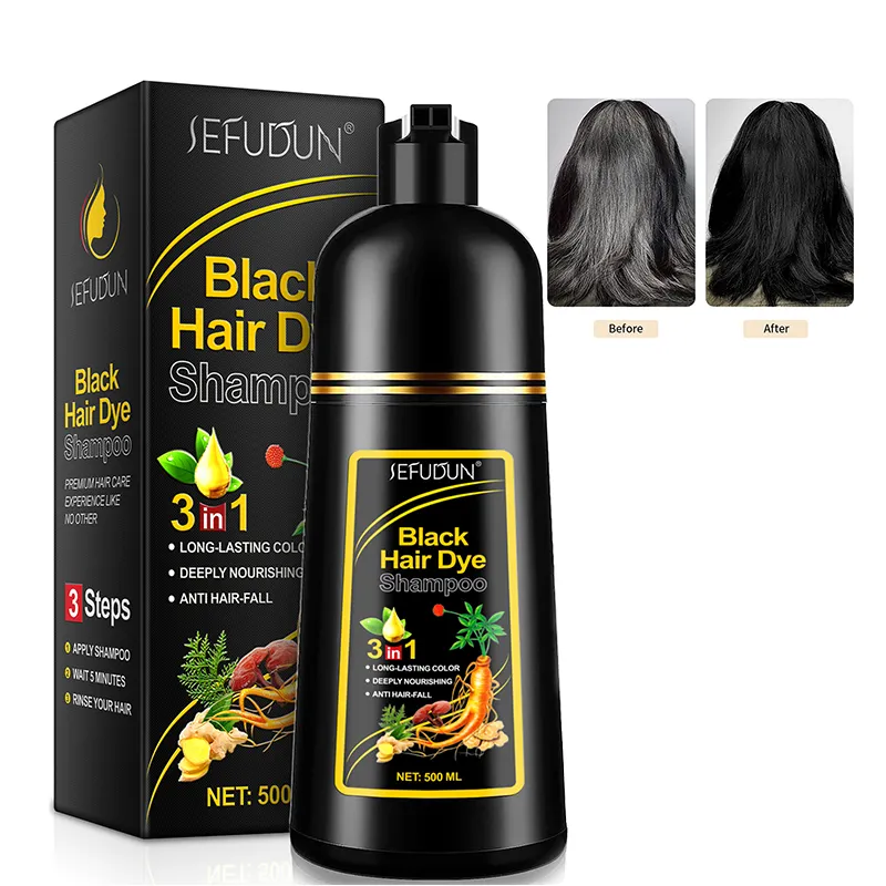 Wholesale Natural Organic Herbal Instant Hair Coloring Shampoo Bulk 3 In 1 Brown Black Hair Dye Shampoo for Women Men