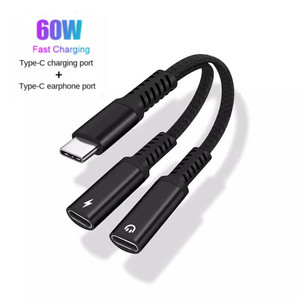 60W PD Splitter 2 in 1 tip C çift USB C ses şarj adaptörü tip C kulaklık hızlı şarj kablosu iphone 15 için - Product Image 1