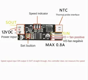 Solo 12V 0.8A DC PWM 2-3 hilos ventilador Control de temperatura controlador de velocidad chasis ordenador Módulo de reducción de ruido NTC B 50K 3950 - Product Image 5