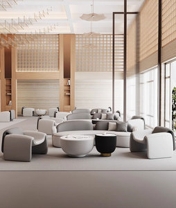 आधुनिक चंद्रमा आकार छोटा होटल रिसेप्शन सोफे के साथ रहने वाले कमरे के अपार्टमेंट कपड़े सोफे सार्वजनिक क्षेत्र के लिए कॉफी टेबल ऑफिस सोफा - Product Image 2