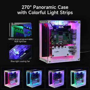 Kit de funda protectora de Raspberry Pi 5 con ventilador de refrigeración, luz de Color RGB y pantalla 0,96, carcasa electrónica DIY compatible con M.2 SSD