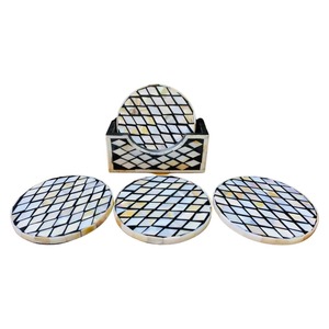 Yeni varış 4-Piece Modern bardak kakma sedef zarif çay masası ped ile özelleştirilebilir Logo siyah özelleştirilebilir Logo - Product Image 5