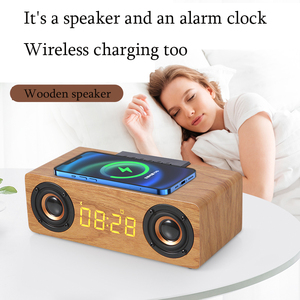 Premium Quality All in <strong>One</strong> Multi Function Wooden Bedside Digital Led Alarm Clock FM Radio BT Wireless Speaker Wireless <strong>Charger</strong> - Product Image 4