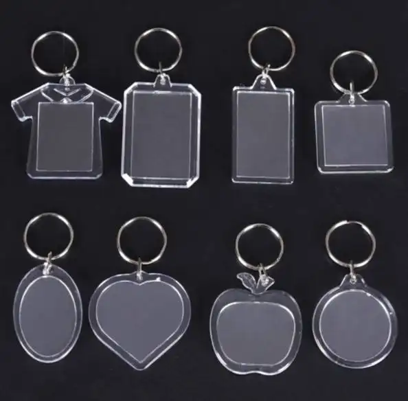 Mini album photo porte-clés coeur rectangle vêtements pomme image transparente insérer porte-clés vierges cadre acrylique photo porte-clés