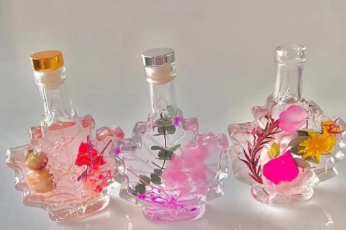 Bouteille transparente + bouchon en polymère de haute qualité (or/argent)