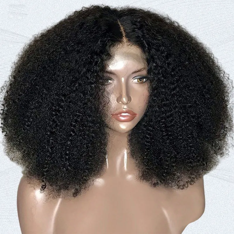 Peluca de encaje Hd de densidad 200, peluca rizada Afro, pelucas de pelo Afro para cabello humano negro, transparente, mongol, Frente Natural para mujeres