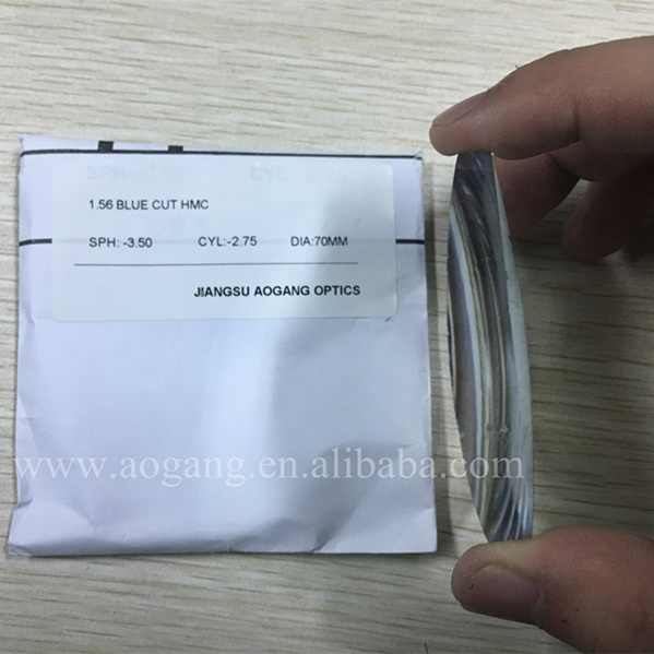 1.56 bloco azul revestimento, verde asp uv420 super hidrofóbico hmc lente de corte emi azul