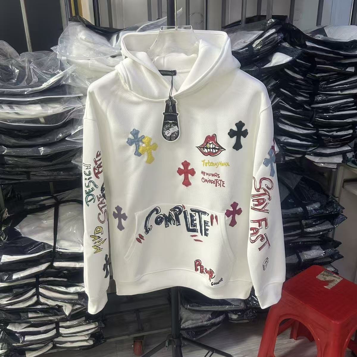 Cross-hooded sweater-white thin