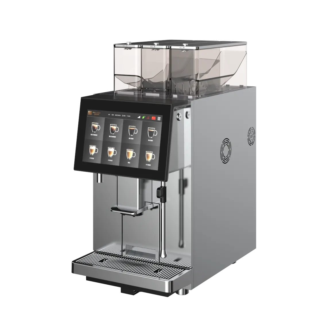 ماكينة قهوة رئيسية احترافية مع نظام أندرويد ، ماكينة إسبريسو أوتوماتيكية بالكامل بشاشة ملونة تعمل باللمس