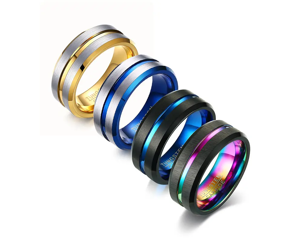 Atacado Nova Moda de Alta Qualidade Tungstênio Jóias 8MM Larga Azul Preto Inlay Anel de Aço de Tungstênio dos homens com Abridor de Garrafas