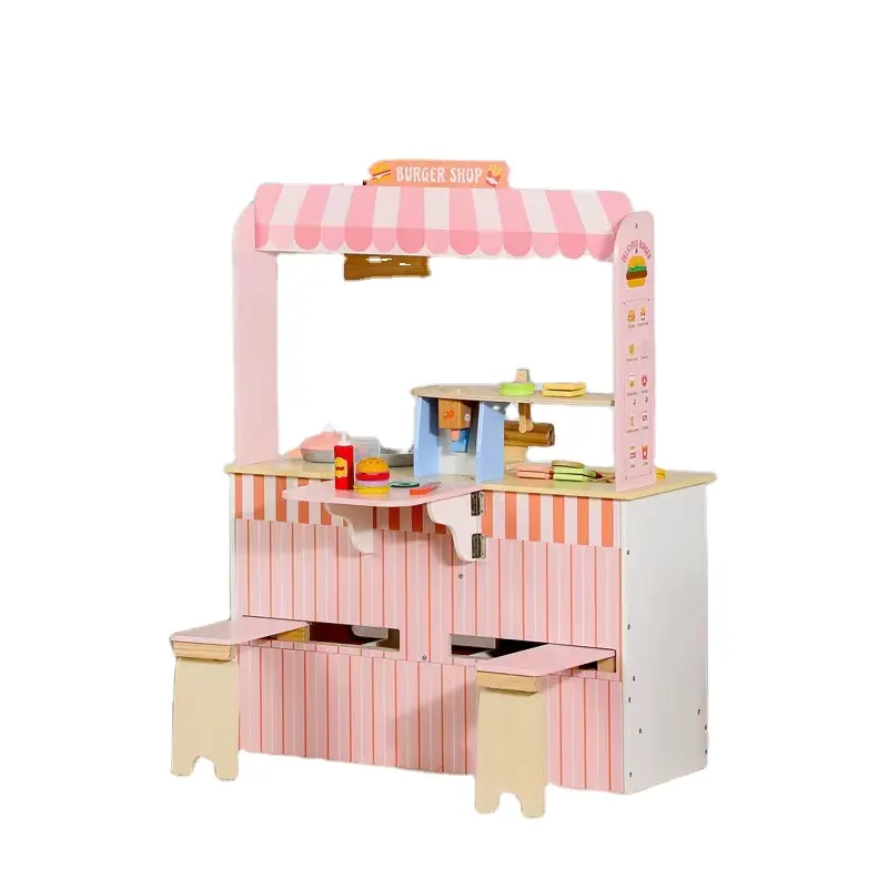 Simulazione di giochi di legno per bambini per fare hamburger cake drink chiosco negozio di simulazione