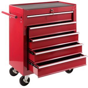 红色5抽屉碳钢工具柜/工具箱/带轮的工具车，用于车间车库汽车存储 - Product Image 3