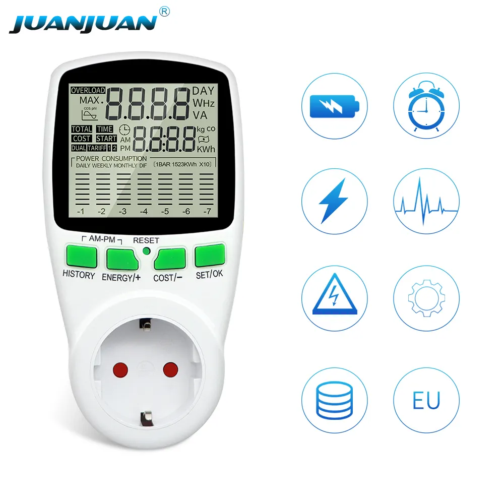 Dijital ev kwh zamanlama maliyetli wattmetre analizörü elektrik sistemi için akıllı soket AC güç enerji ölçer