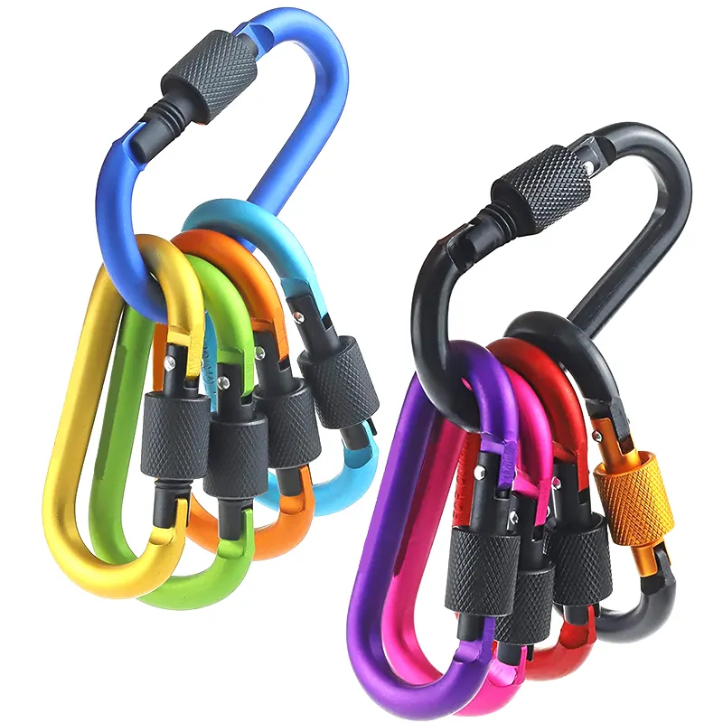 Mendaki Berkemah Botol Memancing Aluminium Baja Multi Warna Berputar Carabiner Kait dengan Gerbang Sekrup