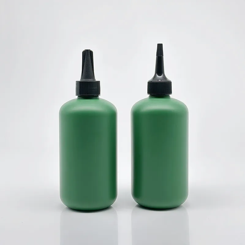 Grün Weiß HDPE Quetsch flasche 300ml Spitzen verschluss Öl flasche Gel kleber Pigment flüssigkeit leere Flasche Plastik verpackung mit Ausguss kappe