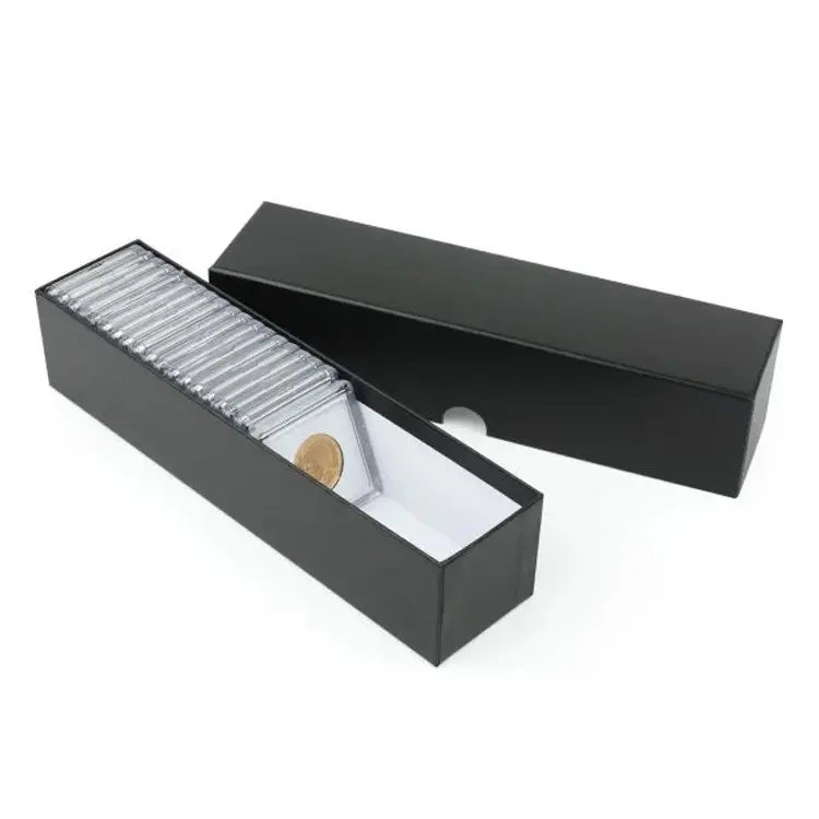 Boîte à monnaie 2x2x9 pour rangement de pièces de monnaie dans du papier vinyle plastique et des supports à rabat en carton