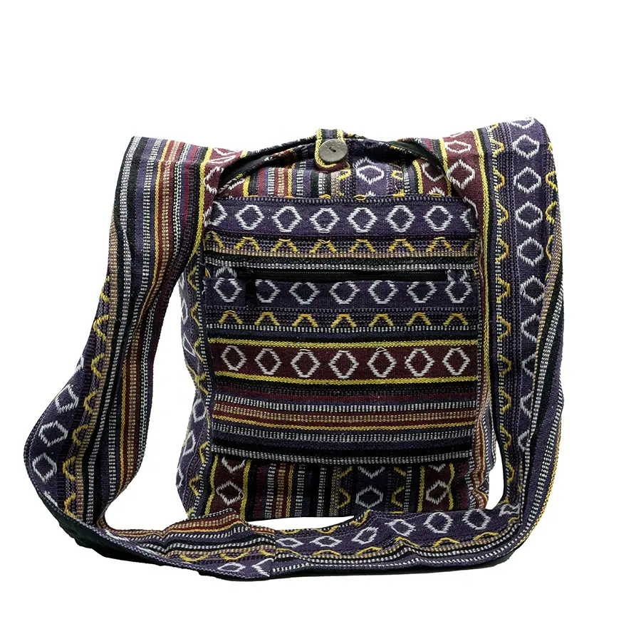 Sac à bandoulière en coton pour femmes, bohème, violet, à épaule, croisé, Hippie, jupe à la main, tissé, 100 coton, NP