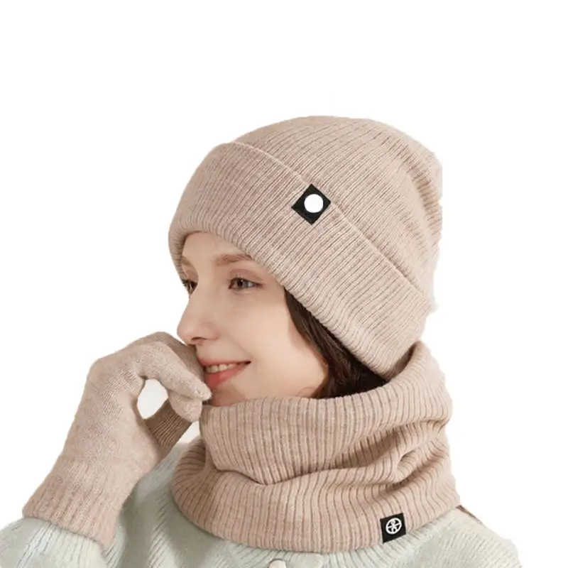 Vente en gros Bonnet tricoté chaud en acrylique unisexe personnalisé pour l'hiver pour adulte ensemble d'écharpes pour femmes ensemble d'hiver