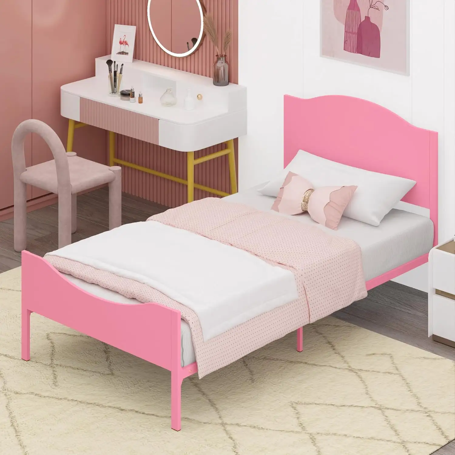 Fabbrica su misura rosa doppia struttura del letto con testiera in legno e pedana principessa dei bambini telaio del letto camera da letto mobili letto letto a castello