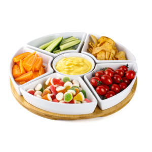 Vật Tư Đĩa Phục Vụ Bằng Gốm Với Bộ 7 Khay Phục Vụ Đĩa Bộ Khay Đĩa Phục Vụ Bằng Tre - Product Image 1