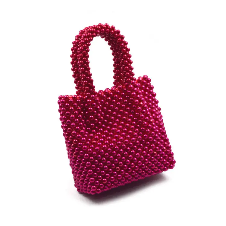 Bolsa de mão com contas de pérolas, bolsa de ombro frisada com alça feminina mini design personalizado de luxo mão na moda, quadrada com miçangas