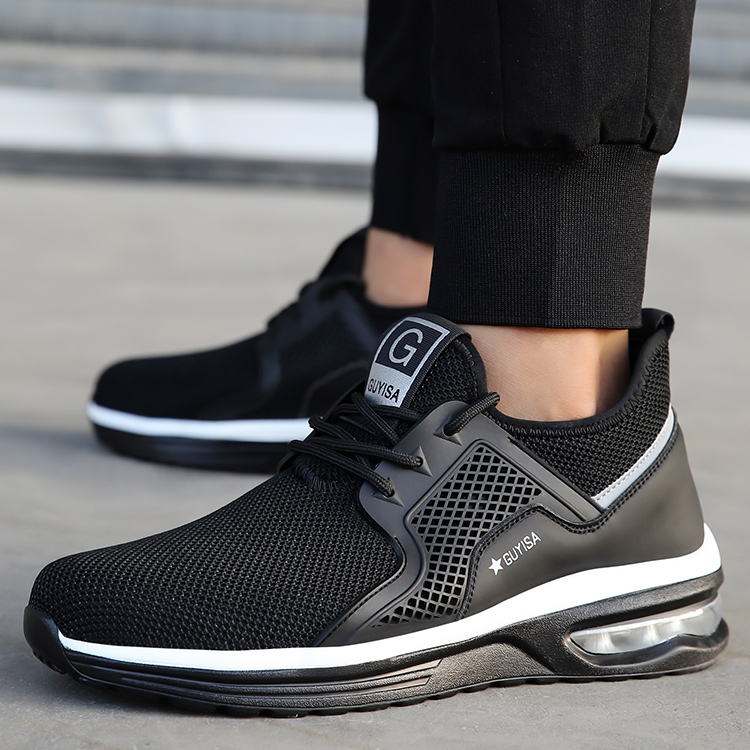 GUYISA New Design Fly Netting Nloth Steel Toe Sneaker for Men Black S219-2311 14 PRISTINE