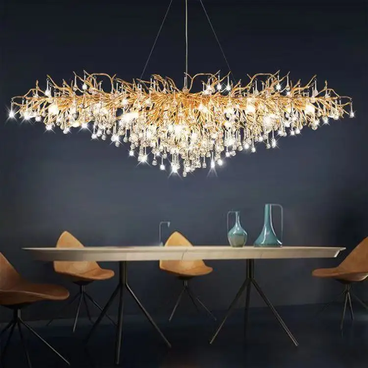 Luminárias Modernas L180cm Luzes Projeto sala quarto sala de jantar Retângulo Latão preto Cristal Lustre