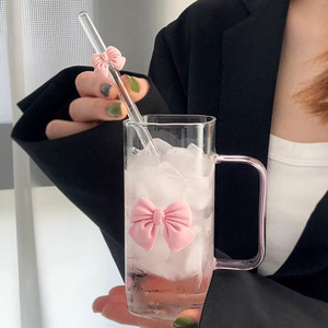 玻璃吸管杯批发大容量可爱透明手柄高硼硅玻璃杯子果汁牛奶咖啡玻璃水杯