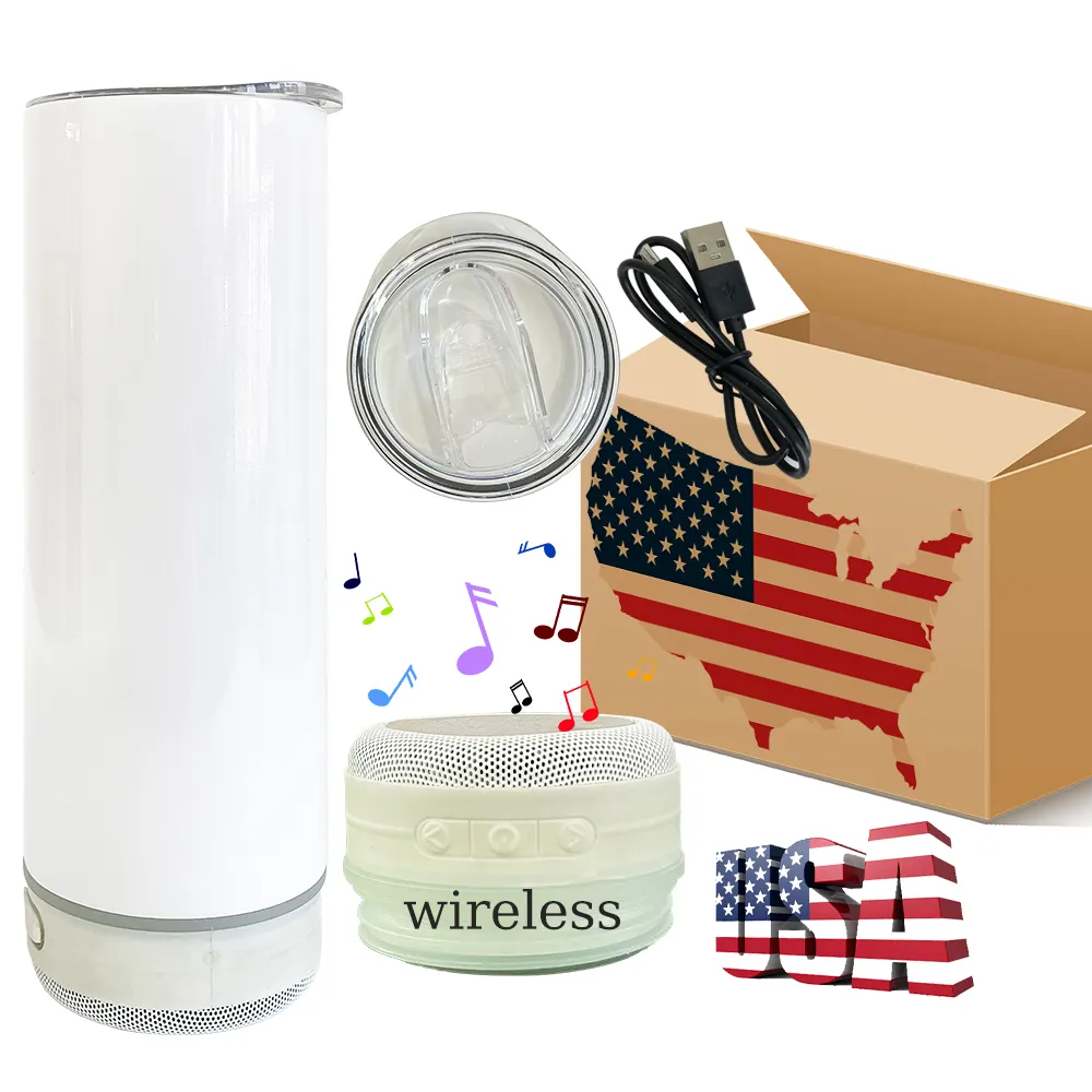 Usa Magazijn Sublimatie Blanks Waterdicht Wit 20Oz Roestvrij Staal Slimme Muziek Speaker Tumbler Muziek Cups Met Deksels